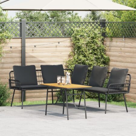 Havesofa-sæt i sort polyrattan med bord - 4 personer