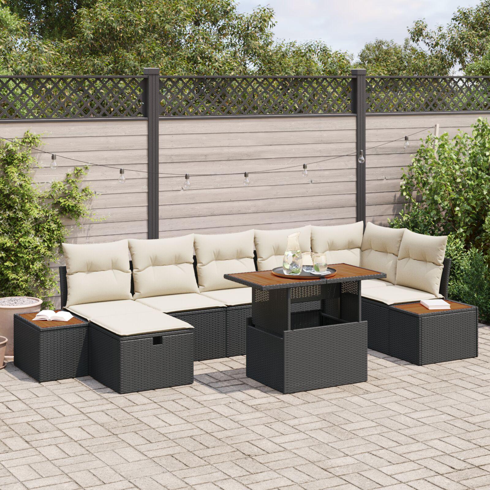 Havesofa-sæt i sort polyrattan med opbevaring - 8 dele, højdejusterbart bord Havesofa-sæt i sort polyrattan med opbevaring - 8 dele, højdejusterbart bord
