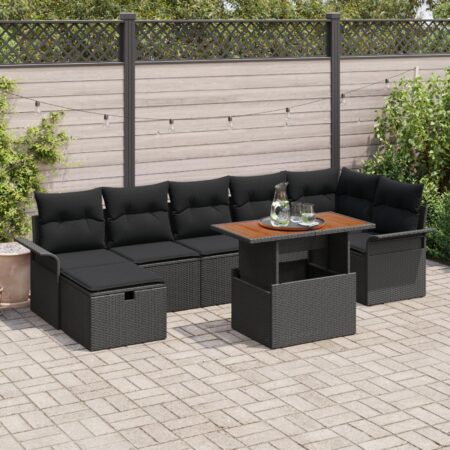 Havesofa-sæt i sort polyrattan med opbevaring - 8 dele, justerbart bord