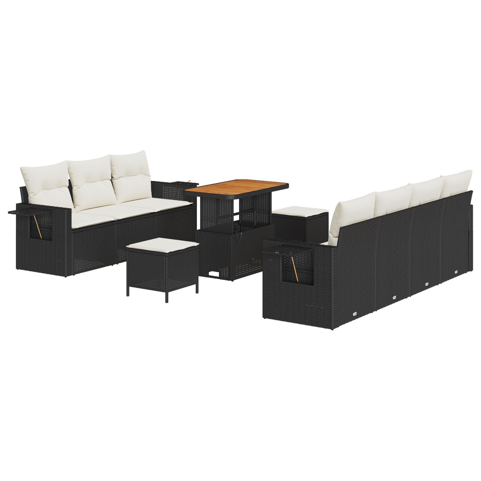 Havesofa-sæt i sort polyrattan med puder - 10 dele, modulært med højdejusterbart bord Havesofa-sæt i sort polyrattan med puder - 10 dele, modulært med højdejusterbart bord