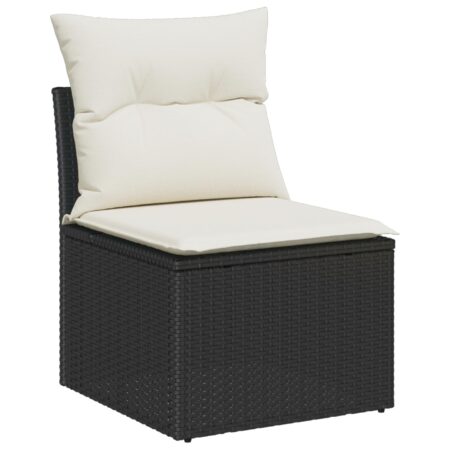 Havesofa sæt med 12 puder - sort/creme - modulsofa med bord og 2 skamler