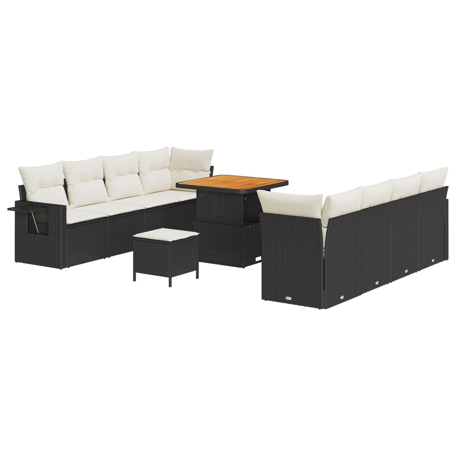 Havesofa-sæt med opbevaring, 11 dele - sort polyrattan med justerbart bord Havesofa-sæt med opbevaring, 11 dele - sort polyrattan med justerbart bord