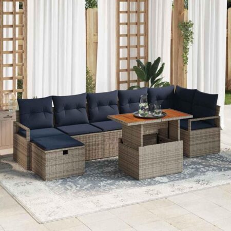 Havesofa sæt med opbevaring - 8 dele i grå polyrattan, justerbart bord