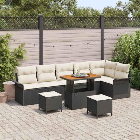Havesofa-sæt med opbevaring, 9 dele - sort/cream, modul lounge med bord