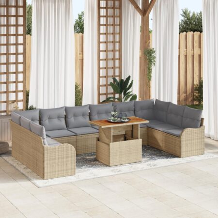 Havesofa sæt med puder, 11 dele - beige/lysegrå modulsofa med bord