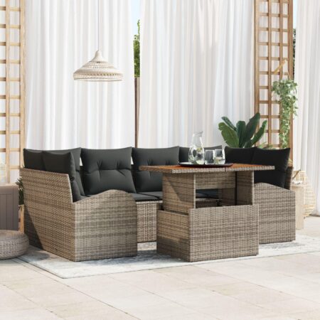 Havesofa sæt med puder 7 dele - grå rattan med bord
