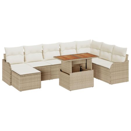 Havesofa sæt med puder, 9 dele - beige/cremefarvet modulsofa med bord og opbevaring