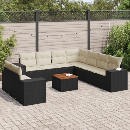 Havesofasæt 10 dele med hynder og bord i polyrattan - sort