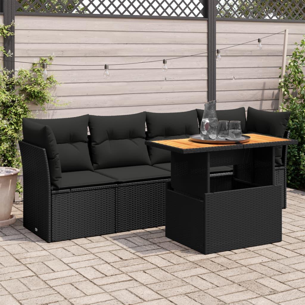 Havesofasæt i polyrattan - 5 dele med hynder og løftbart bord, sort Havesofasæt i polyrattan - 5 dele med hynder og løftbart bord, sort