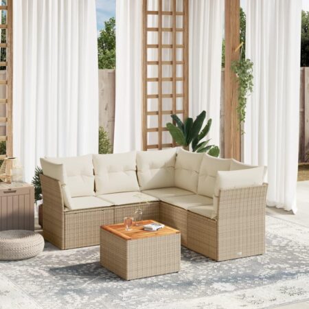 Havesofasæt i polyrattan - 6 dele med hynder og bord, beige