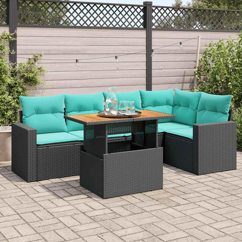 Havesofasæt i polyrattan - 6 dele med opbevaring og justerbart bord, sort/blå Havesofasæt i polyrattan - 6 dele med opbevaring og justerbart bord, sort/blå