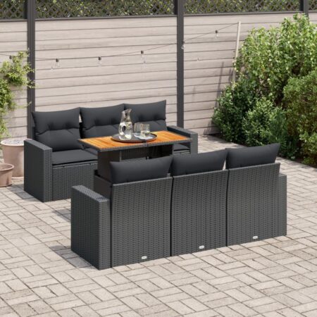 Havesofasæt i polyrattan - 7 dele med hynder og løftbart bord, sort