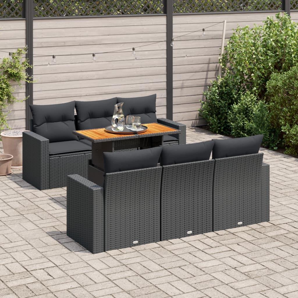 Havesofasæt i polyrattan - 7 dele med hynder og løftbart bord, sort Havesofasæt i polyrattan - 7 dele med hynder og løftbart bord, sort