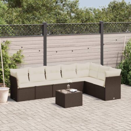 Havesofasæt i polyrattan - 8 dele med hynder og bord, brun