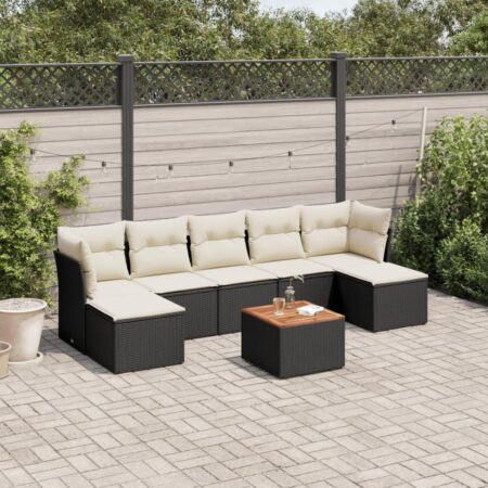 Havesofasæt i polyrattan - 8 dele med hynder og bord, sort