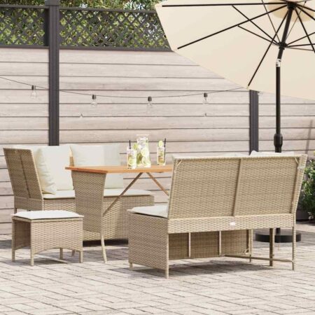 Havesofasæt i polyrattan med bord og hynder - 5 dele, beige