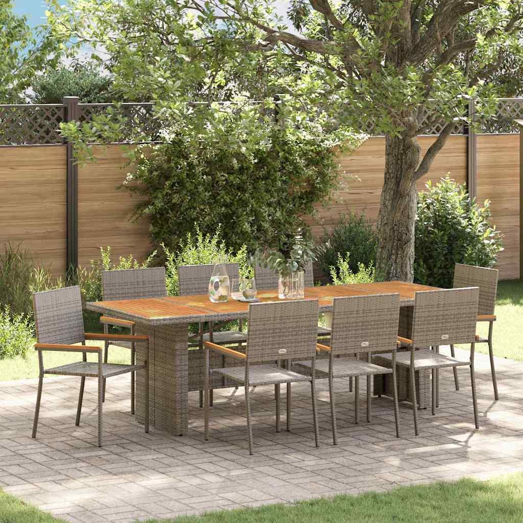 Havespisebordssæt i grå polyrattan - 10 stole, stort bord 240 × 90 cm Havespisebordssæt i grå polyrattan - 10 stole, stort bord 240 × 90 cm