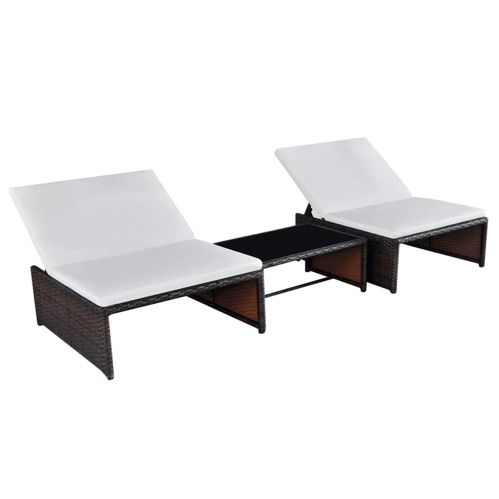 Havestole med lænefunktion og bord i polyrattan - 2 stk., brun/cremehvid Havestole med lænefunktion og bord i polyrattan - 2 stk., brun/cremehvid