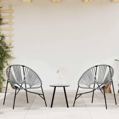 Havestolssæt i polyrattan med bord - 3 dele, sort/lysegrå
