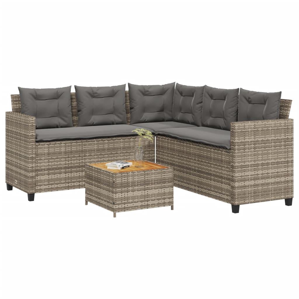 L-formet havesofa med bord og hynder i polyrattan - grå L-formet havesofa med bord og hynder i polyrattan - grå