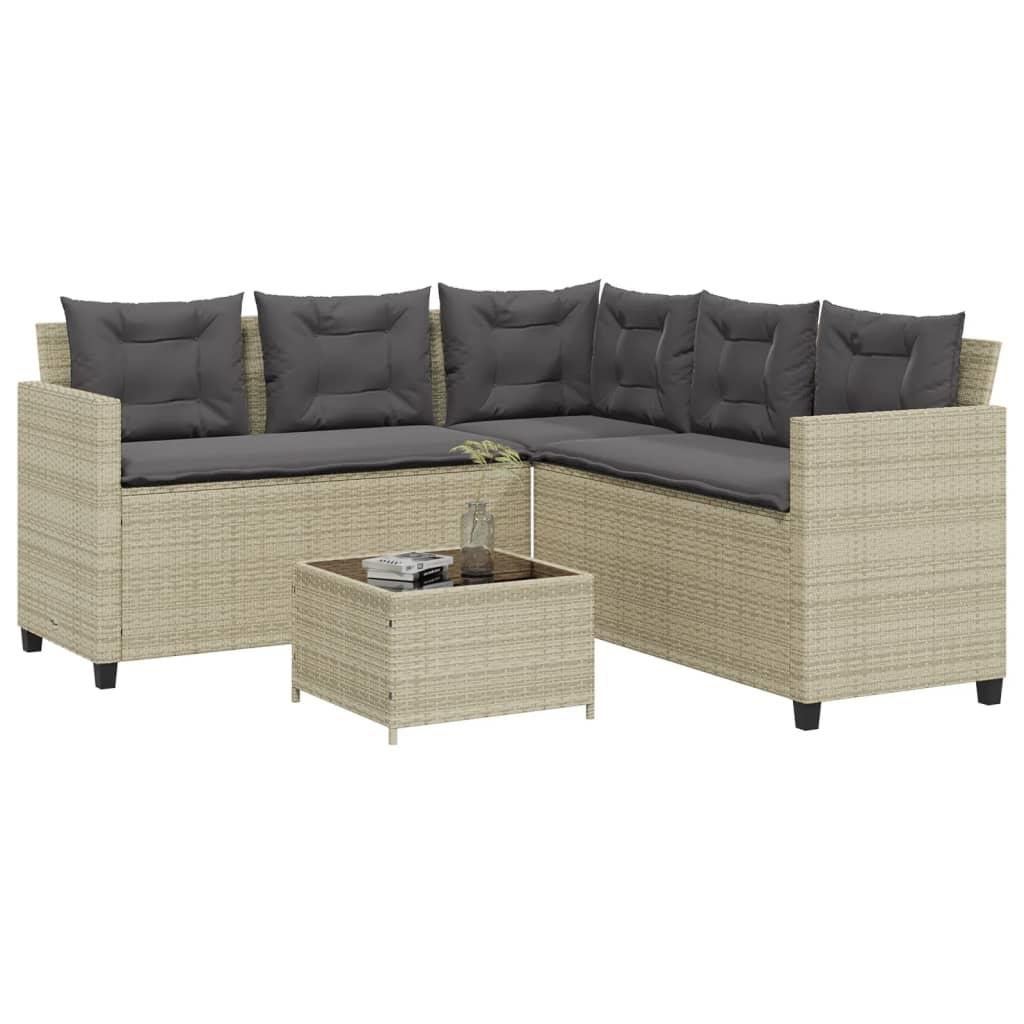 L-formet havesofa med bord og hynder i polyrattan - lysegrå L-formet havesofa med bord og hynder i polyrattan - lysegrå