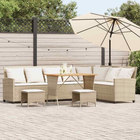 L-formet havesofasæt i polyrattan med bord og hynder - beige, 4 dele