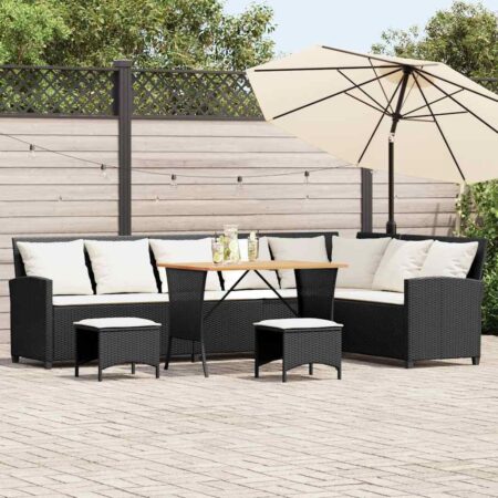 L-formet havesofasæt i polyrattan med bord og hynder - sort, 4 dele