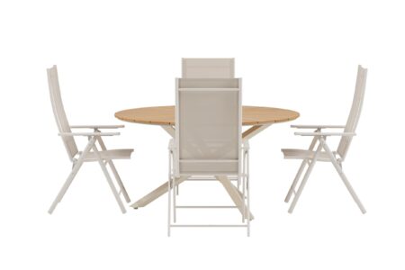 Mexico havesæt bord Ø140cm natur 4 stole beige