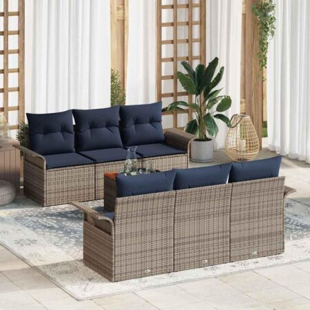 Modulær havesofa med bord - 7 dele i grå polyrattan