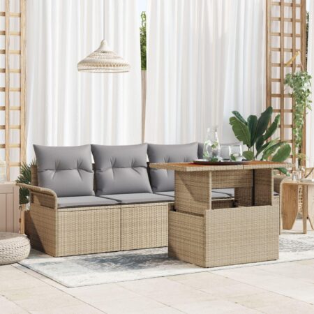 Modulær havesofa med justerbart bord - 5 dele i beige/lys grå polyrattan