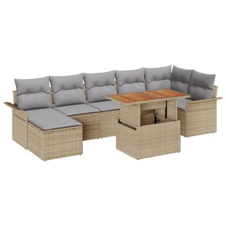 Modulær havesofa med puder - 8-pers. sæt i beige/lys grå polyrattan med højdejusterbart bord