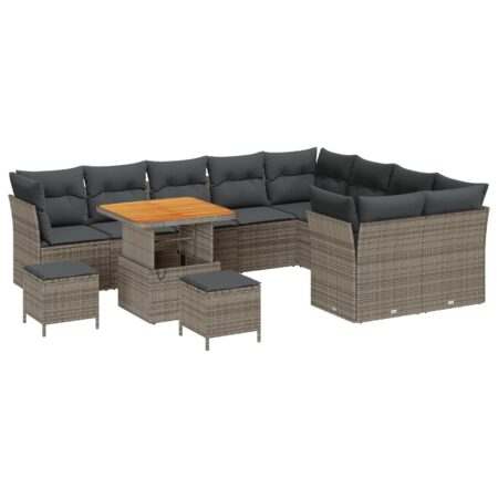 Modulær havesofa sæt - 12 dele i grå polyrattan med pulverlakeret stål og justerbart bord