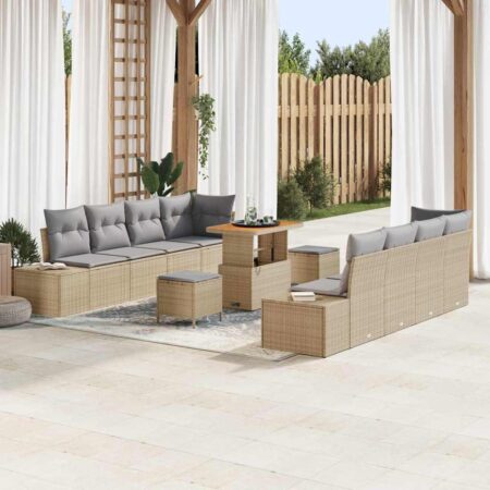 Modulær havesofa sæt i poly rattan - beige med puder, bord og skamler