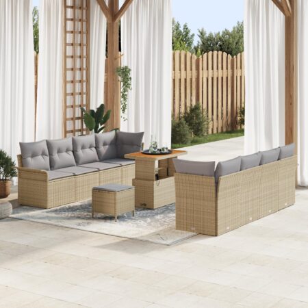Modulær havesofa-sæt med opbevaring - beige/lysegrå, inkl. bord og skamler