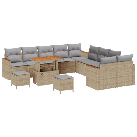 Modulært havesofa-sæt i beige polyrattan - 13 dele med puder og højdejusterbart bord