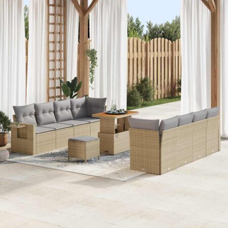 Modulært havesofa-sæt i beige polyrattan med puder - 11 dele, justerbart bord