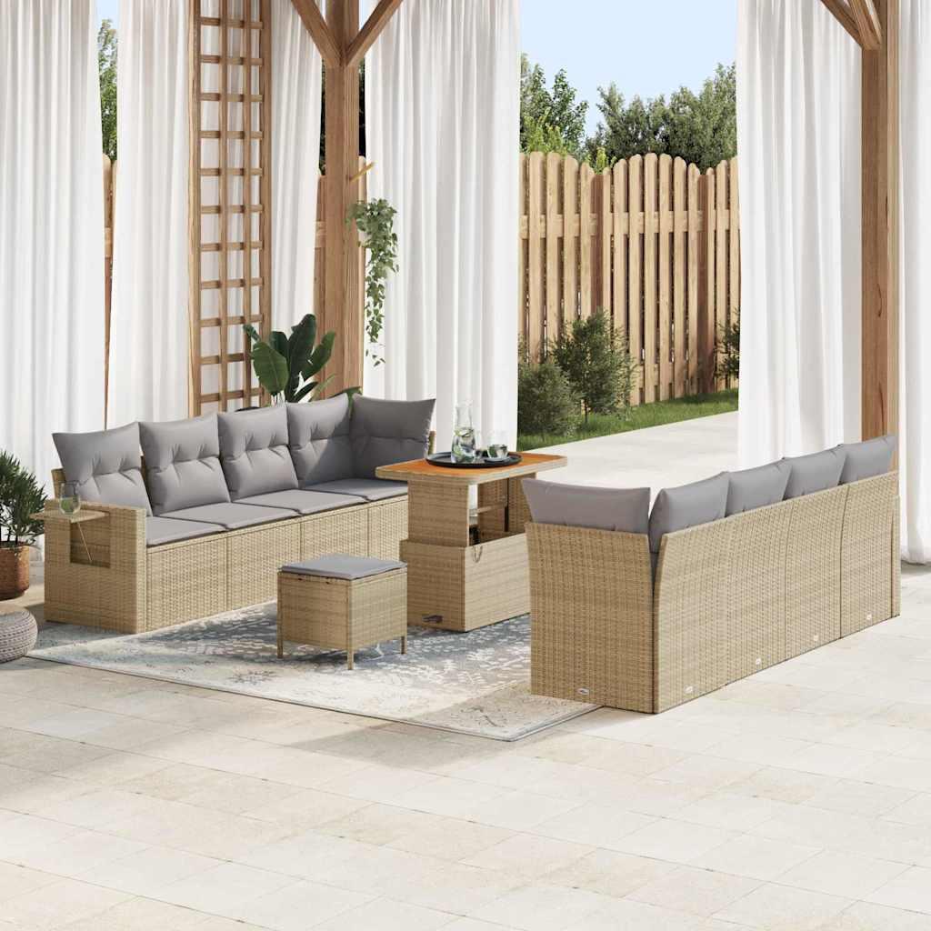 Modulært havesofa-sæt i beige polyrattan med puder - 11 dele, justerbart bord Modulært havesofa-sæt i beige polyrattan med puder - 11 dele, justerbart bord