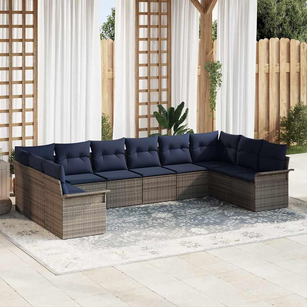 Modulært havesofa-sæt i grå polyrattan - 10 dele med puder og højdejusterbart bord Modulært havesofa-sæt i grå polyrattan - 10 dele med puder og højdejusterbart bord