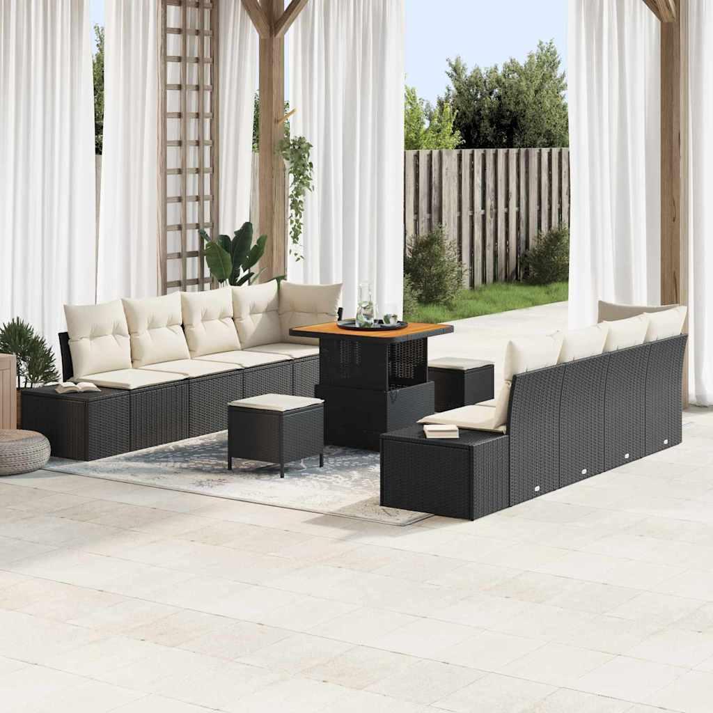Modulært havesofa sæt i poly rattan - sort, med bord 80 × 80 × 71 cm Modulært havesofa sæt i poly rattan - sort, med bord 80 × 80 × 71 cm