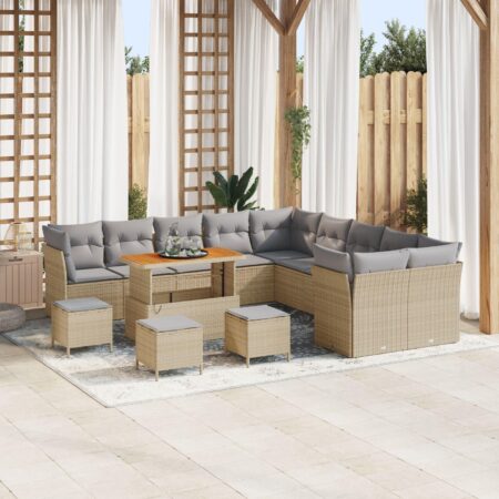 Modulært havesofa-sæt i polyrattan - 13 dele, beige/lys grå med højdejusterbart bord