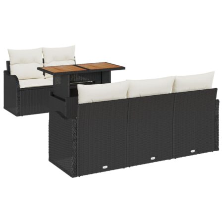 Modulært havesofa-sæt i polyrattan - 6 dele, sort/cream med højdejusterbart bord