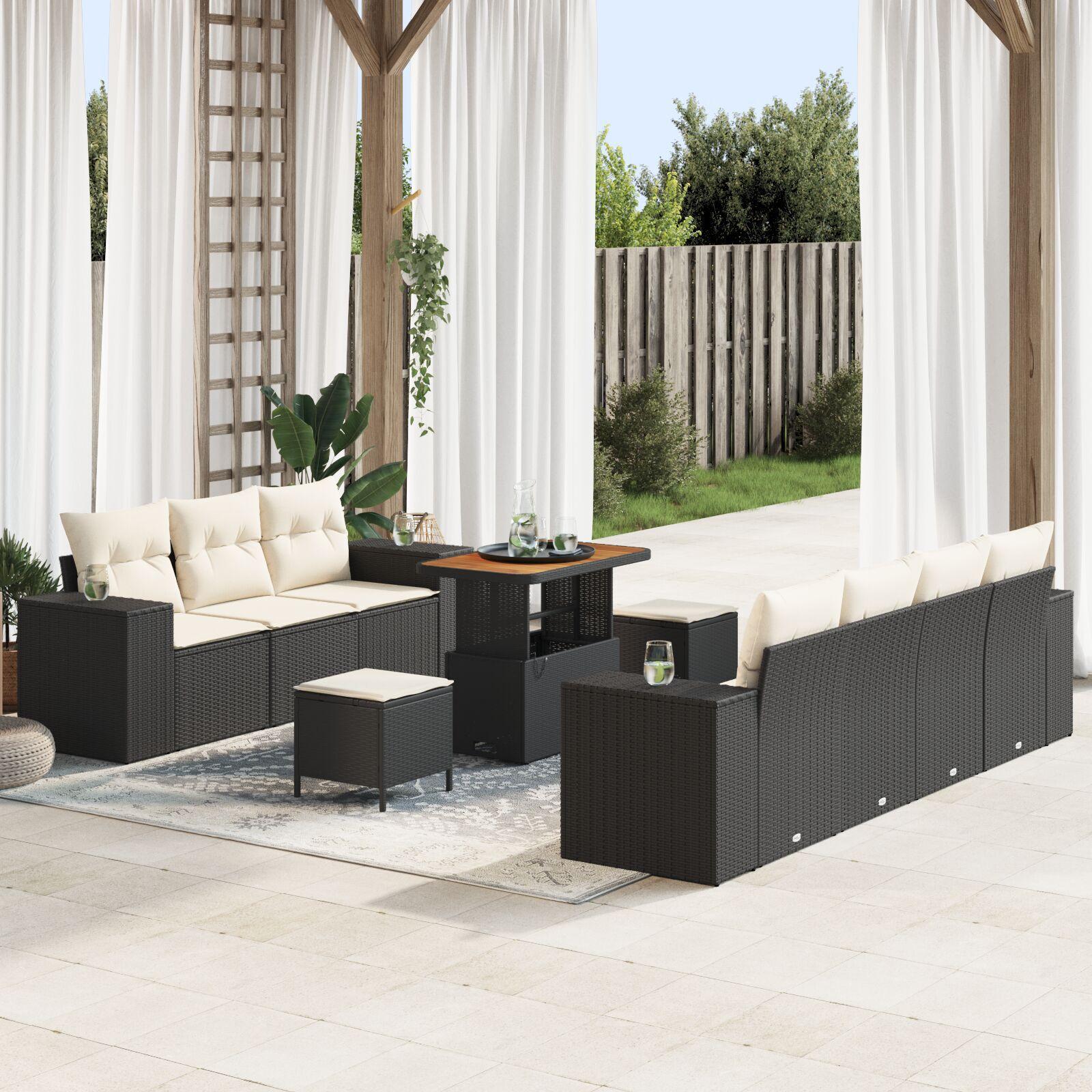 Modulært havesofa sæt i sort polyrattan - 10 dele med justerbart bord Modulært havesofa sæt i sort polyrattan - 10 dele med justerbart bord