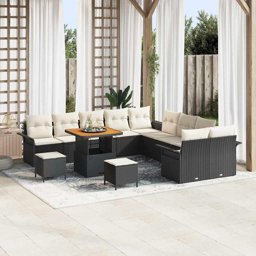 Modulært havesofa-sæt i sort polyrattan - 13 dele med højdejusterbart bord Modulært havesofa-sæt i sort polyrattan - 13 dele med højdejusterbart bord