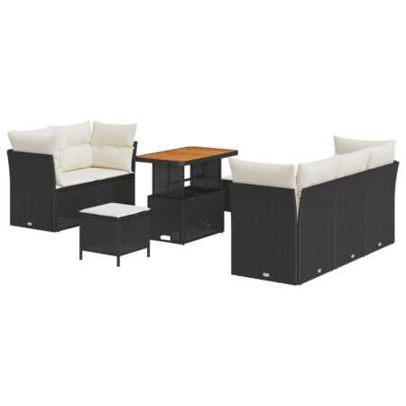 Modulært havesofa-sæt i sort polyrattan - 8 dele med højdejusterbart bord