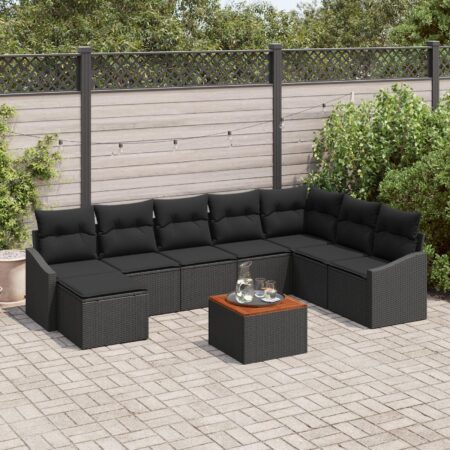 Modulært havesofa-sæt i sort polyrattan - 9 dele med hynder og bord
