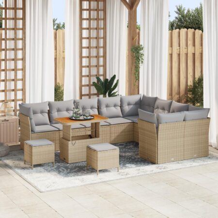 Modulopbygget havesofa sæt med opbevaring, justerbart bord - 12 dele, beige/lysegrå