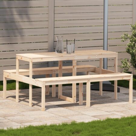 Picnicbord 160 × 134 × 75 cm i massivt fyrretræ - bord- og bænkesæt til have og terrasse