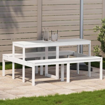 Picnicbord 160 × 134 × 75 cm i massivt fyrretræ - hvidt havebord med bænke