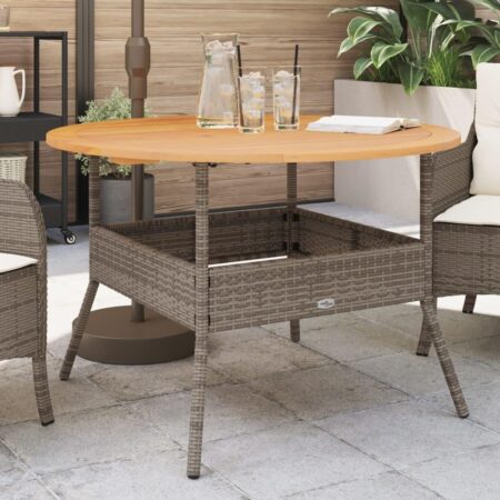 Rundt havebord i polyrattan med akacietop Ø110 x 71 cm - grå