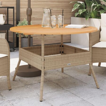Rundt havebord i polyrattan med akacietop Ø110 × 71 cm - beige